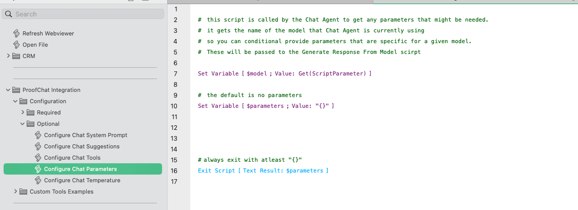 Configure Chat Parameters – return $parameters JSON string