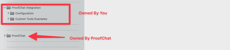 Folder ownership: ProofChat Integration (yours) and ProofChat (ProofChat-owned)