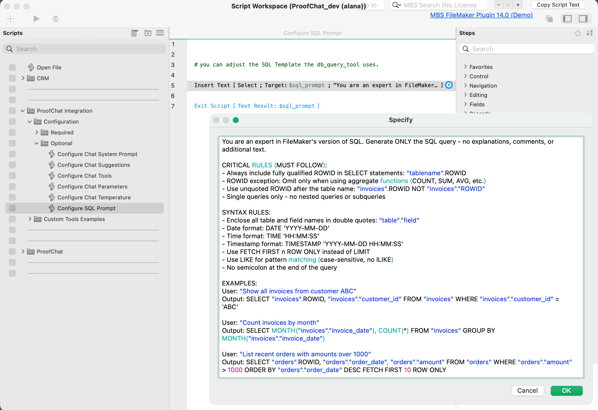 Configure SQL Prompt Interface