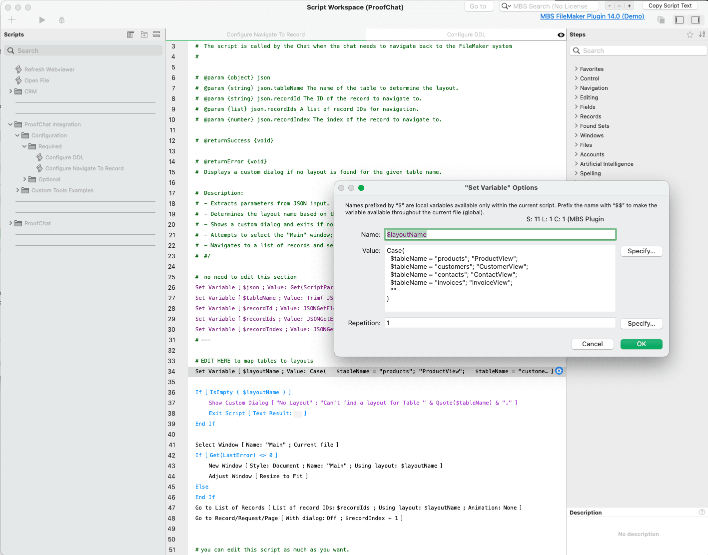 Configure Navigate To Record script mapping tables to layouts