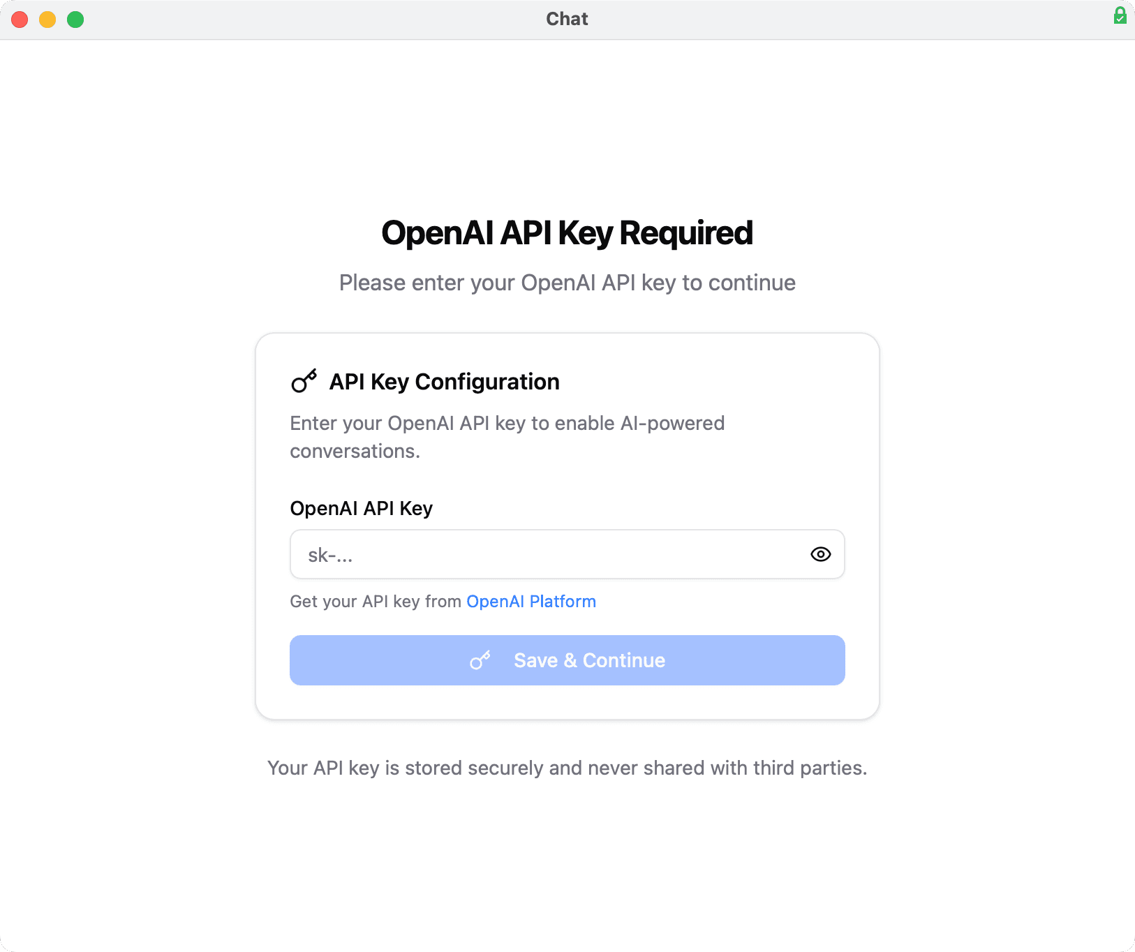 OpenAI API Key Required Screen