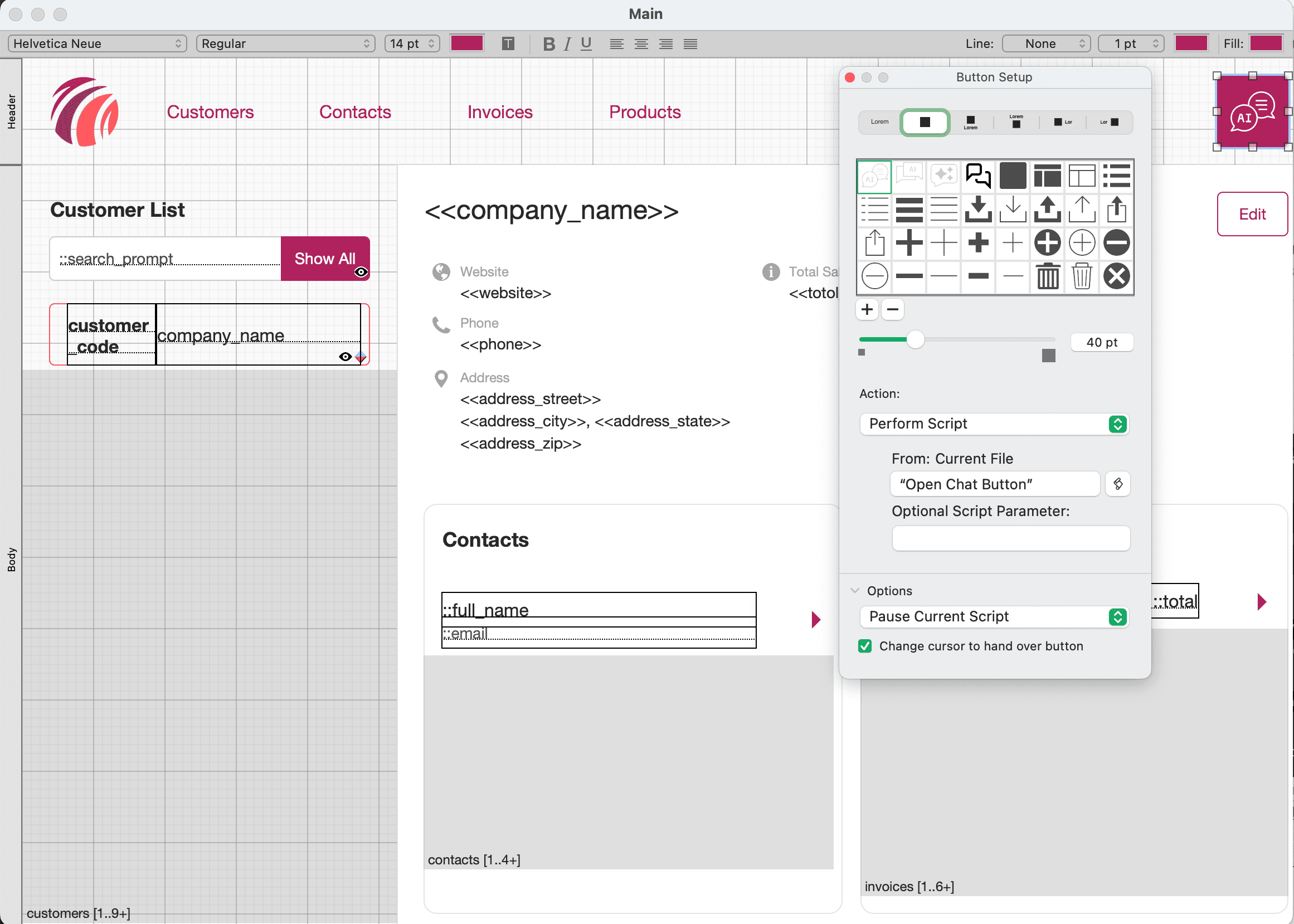 Button setup calling your wrapper script