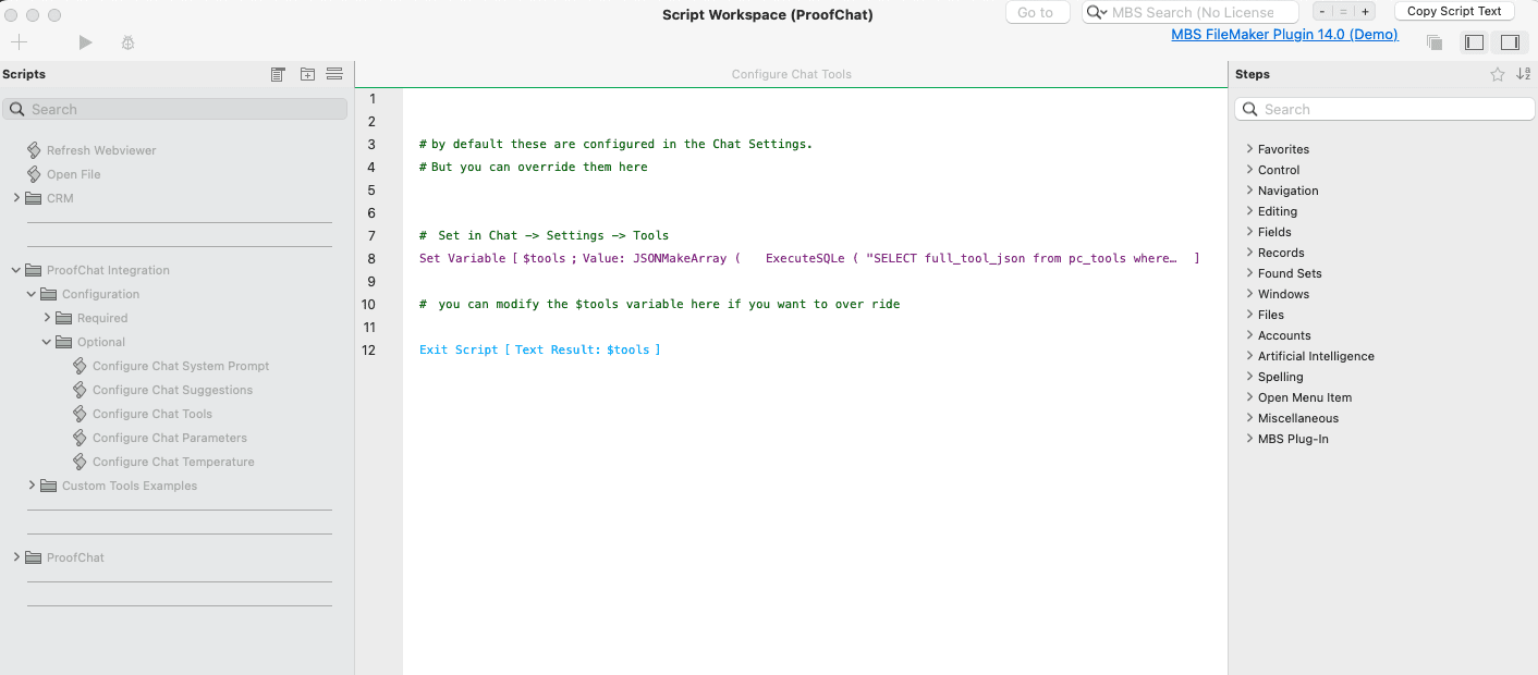 Configure Chat Tools – return $tools to override settings