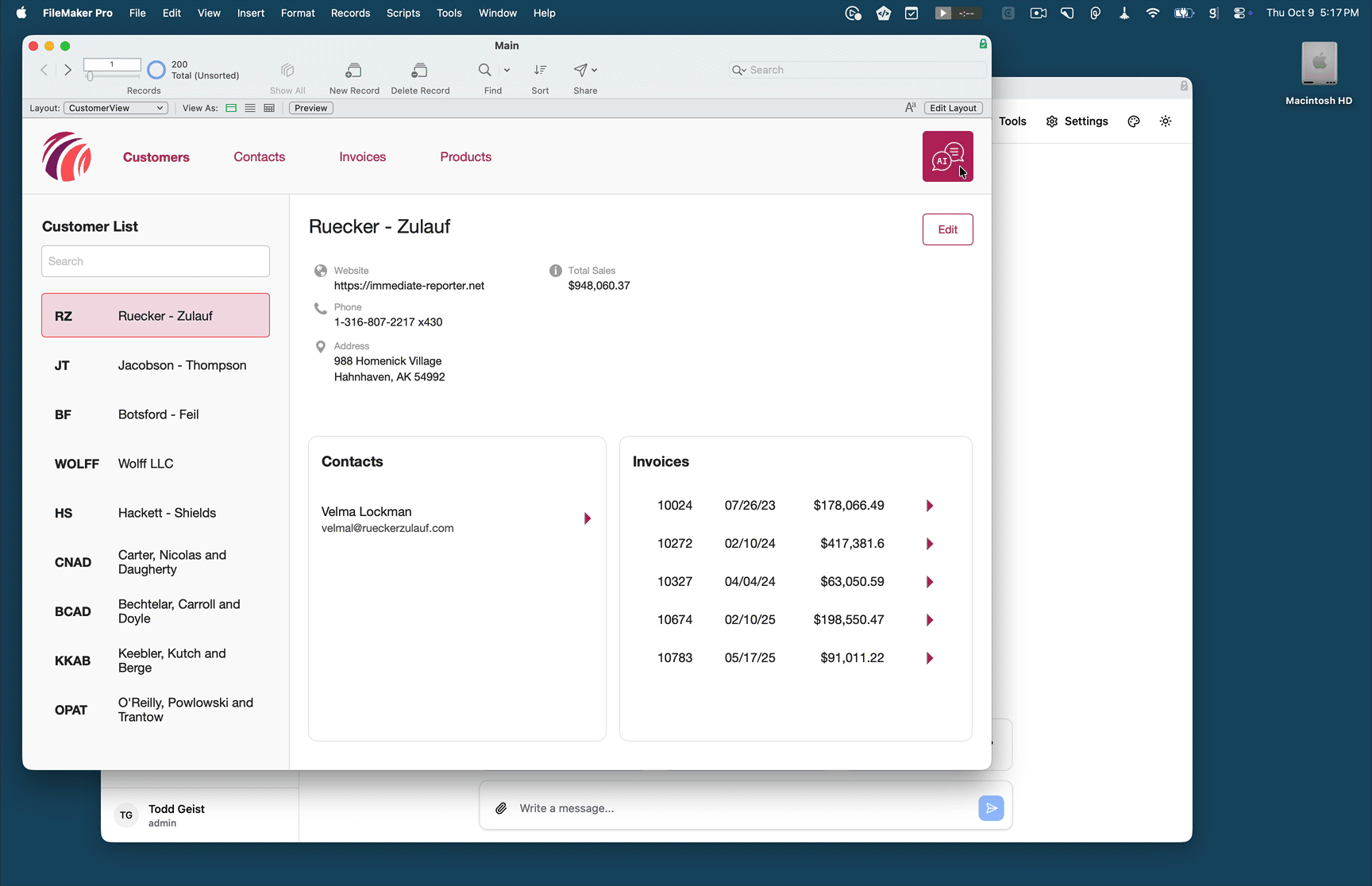 Database query with animated charts and data visualization